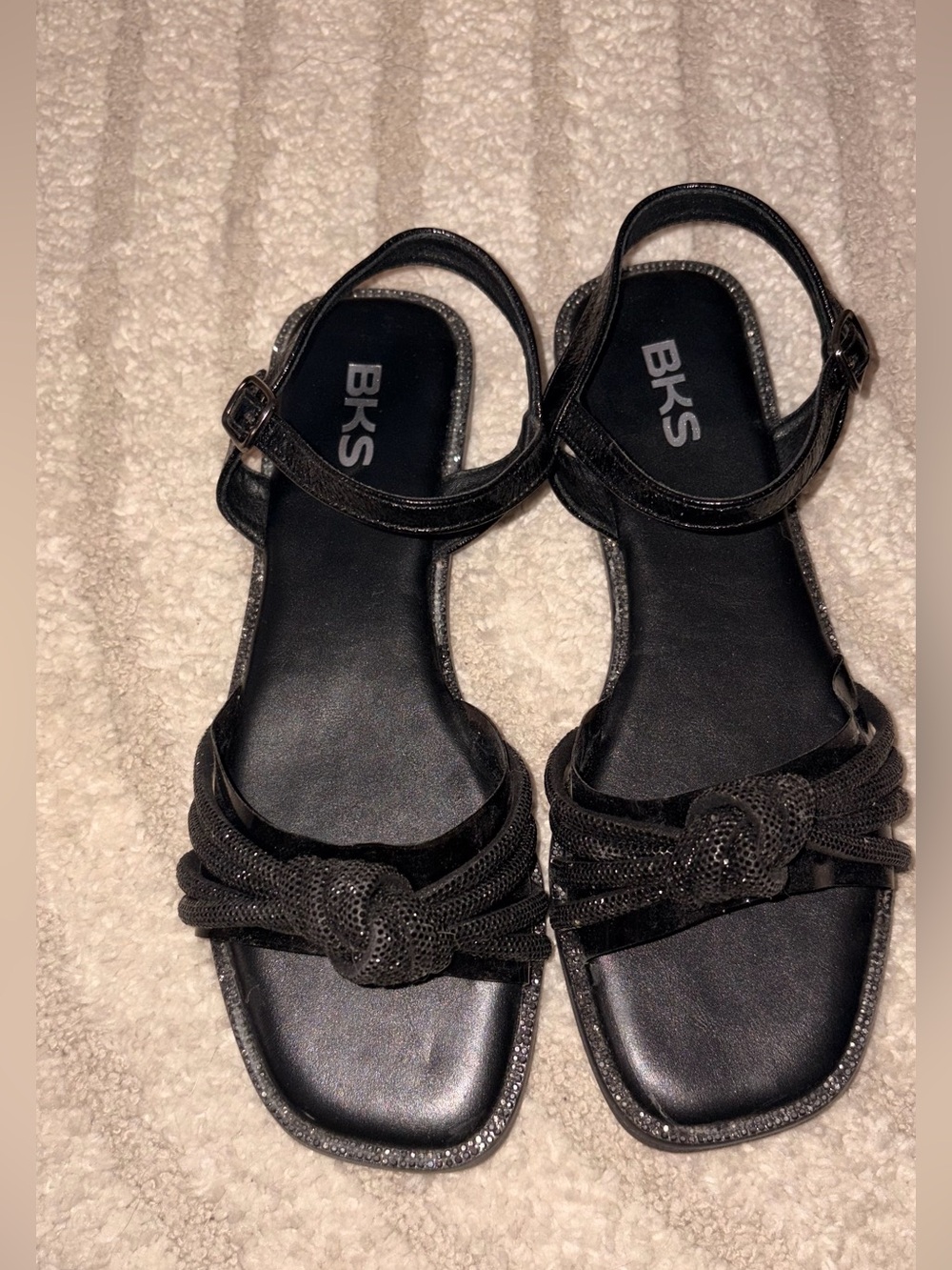 Black Knotted Strap Sandals for Women